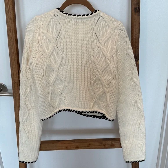 Self-Portrait Ivory Cardigan with Black Accents
